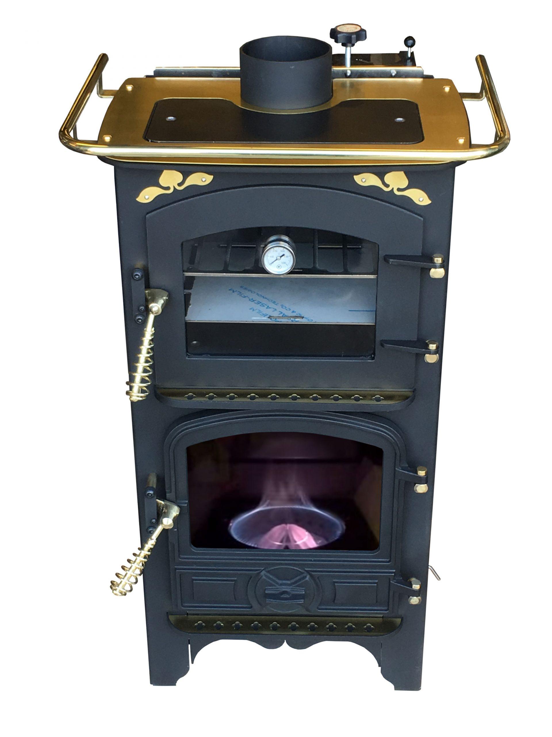 Bubble B1 Pie Pod diesel boat stove featuring an integrated top oven with a glass door and temperature gauge, shown on a white background.
