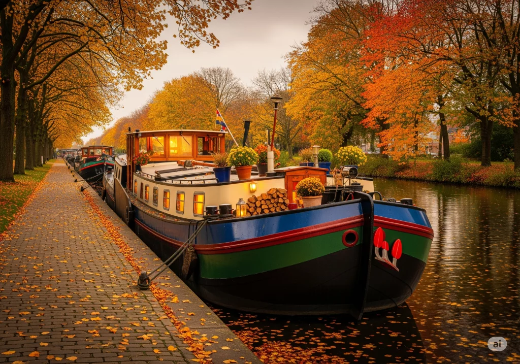 Yacht Heaters Diesel - A Ducth Barge Moored Canal Side
