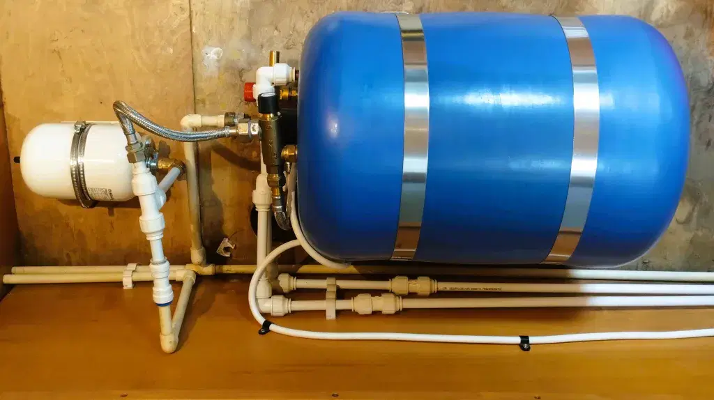 Professional horizontal calorifier and marine plumbing installation for a narrowboat by Marine Heating Solutions.