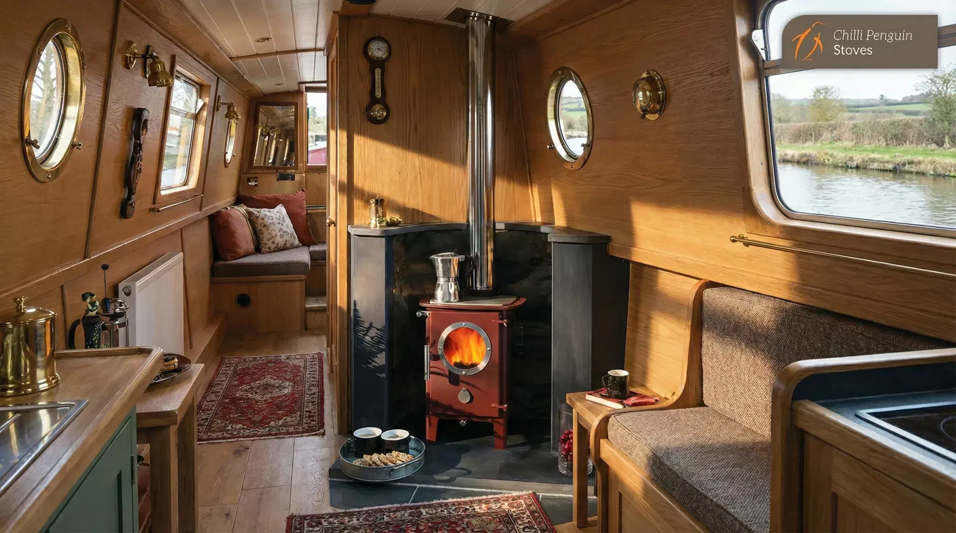 Chilli Billie Gentoo by Chilli Penguin installed by Marine Heating Solutions in a narrowboat cabin.