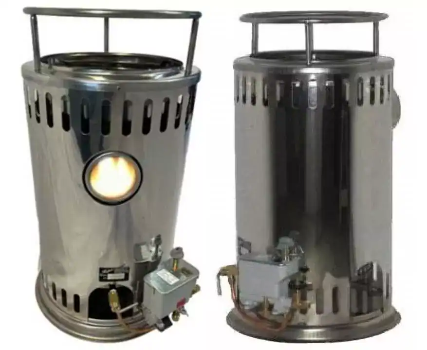 Refleks 60M and 61M diesel boat stoves in polished stainless steel, one shown with a lit flame visible through the circular viewing port.