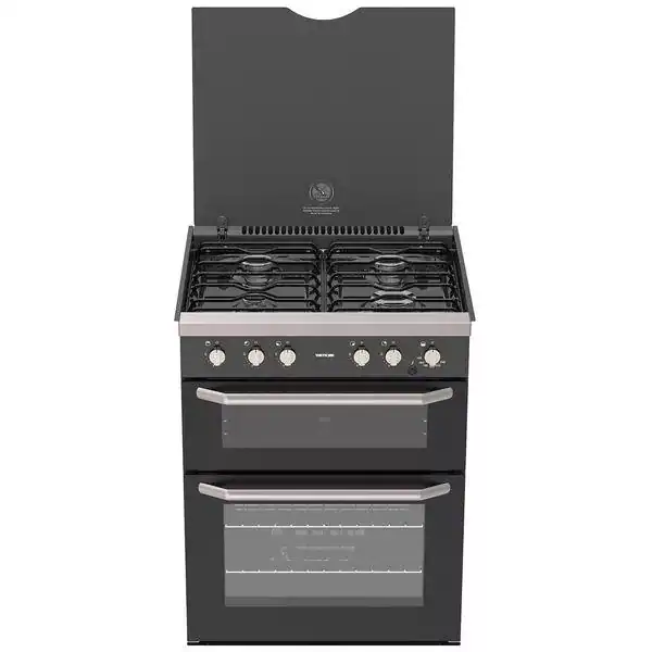 Front view of the Thetford Cocina 56L marine LPG cooker showing the four-burner hob, grill, and oven