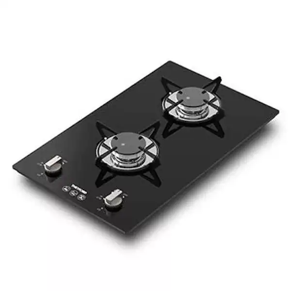 Thetford Topline 922 series 2-burner LPG gas hob with black tempered glass and silver control knobs.