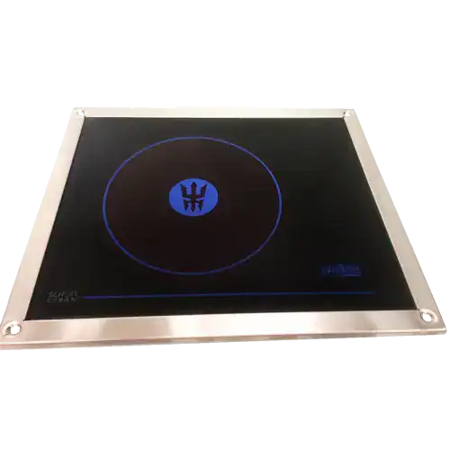 Wallas 800DSL compact single-burner diesel hob with a black ceramic glass top and stainless steel mounting frame, from Marine Heating Solutions.
