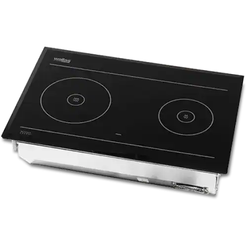 Wallas 88DU ultra-flat ceramic diesel hob with a facet-ground black glass top and red hot-surface indicator LED, provided by Marine Heating Solutions.